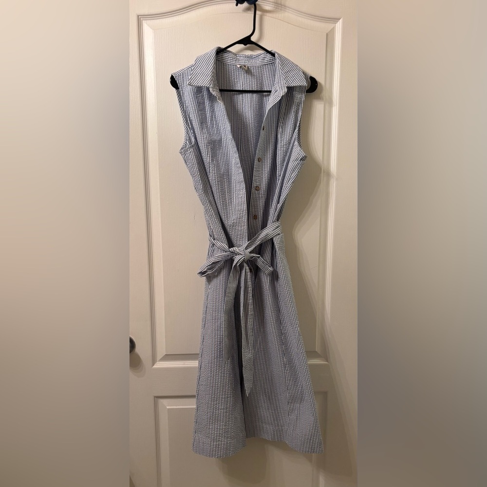 Anne Klein Blue and White Striped Button-Down Midi Dress